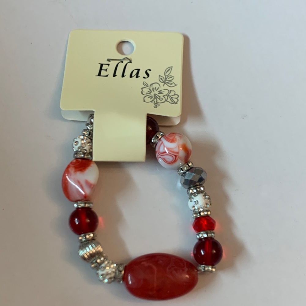 Ellas Red and White Beaded Bracelet